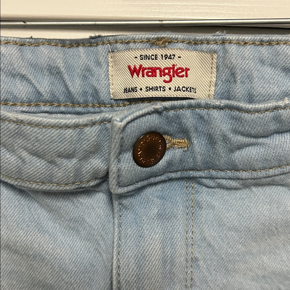 Wrangler Light Blue Denim Mini Skirt with Frayed Hem - Picture 3 of 4